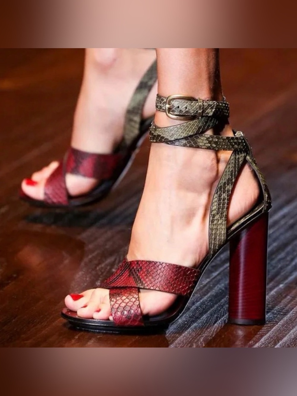 GUCCI Red Exotic Leather Sandals - Size EU 40